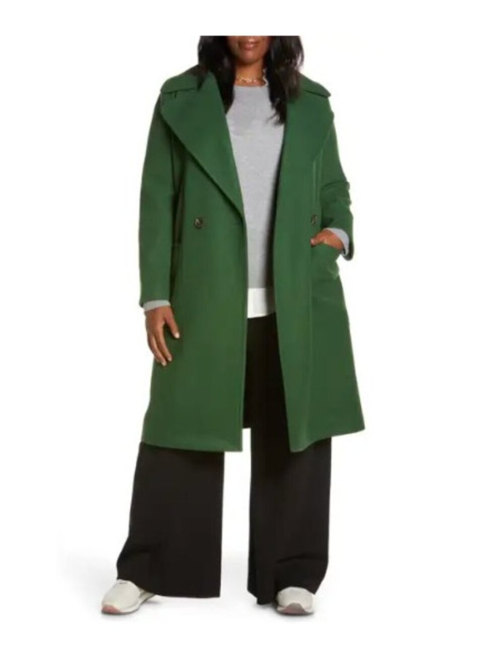 Halogen Women’s 3X Green Double Breasted Long Coat Oversized Wide Lapel Plus Siz
